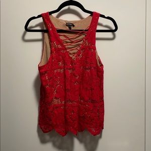 Express Red Lace Up top